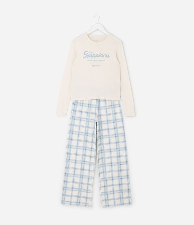 Pijama Infantil Largo en Media Malla con Estampado de Cuadros y Lettering – Talle 7 a 16 años 2