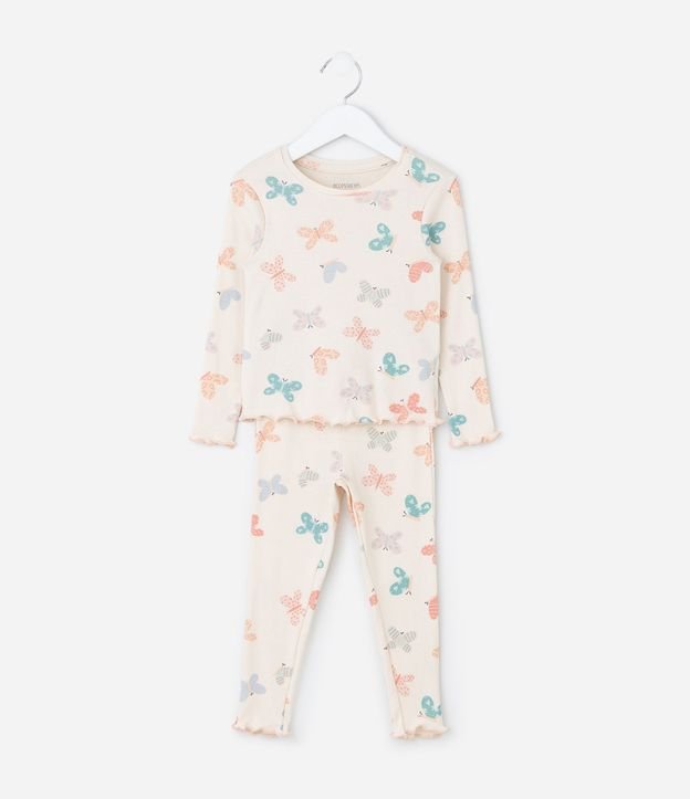 Pijama Infantil en Rib con Estampa de Mariposas – Talle 1 a 6 años 2