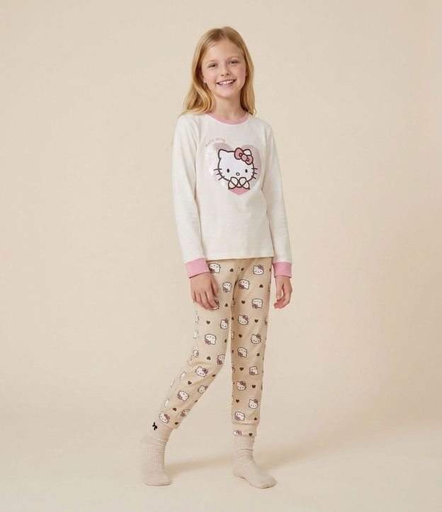 Pijama Larga Infantil Hello Kitty con Estampa - Talle 5 a 14 años