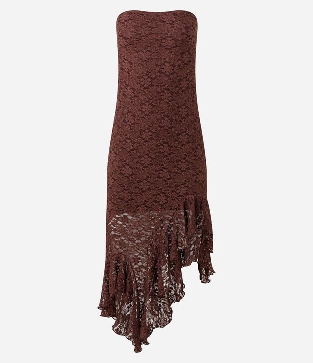 Vestido sin Breteles en Encaje con Volado Asimétrico 7