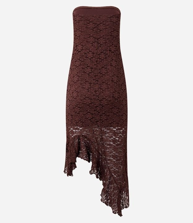 Vestido sin Breteles en Encaje con Volado Asimétrico 9