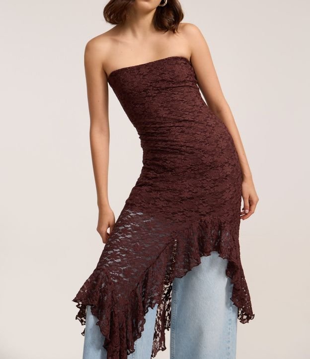 Vestido sin Breteles en Encaje con Volado Asimétrico 5