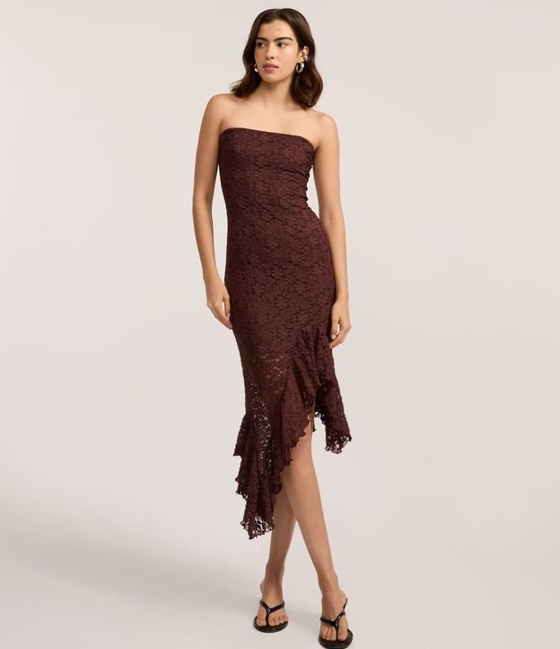 Vestido sin Breteles en Encaje con Volado Asimétrico 6