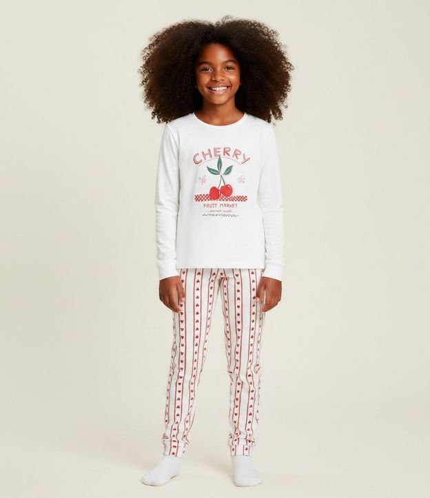 Pijama Infantil con Estampa de Cereza y Corazones – Talle 5 a 14 años 1