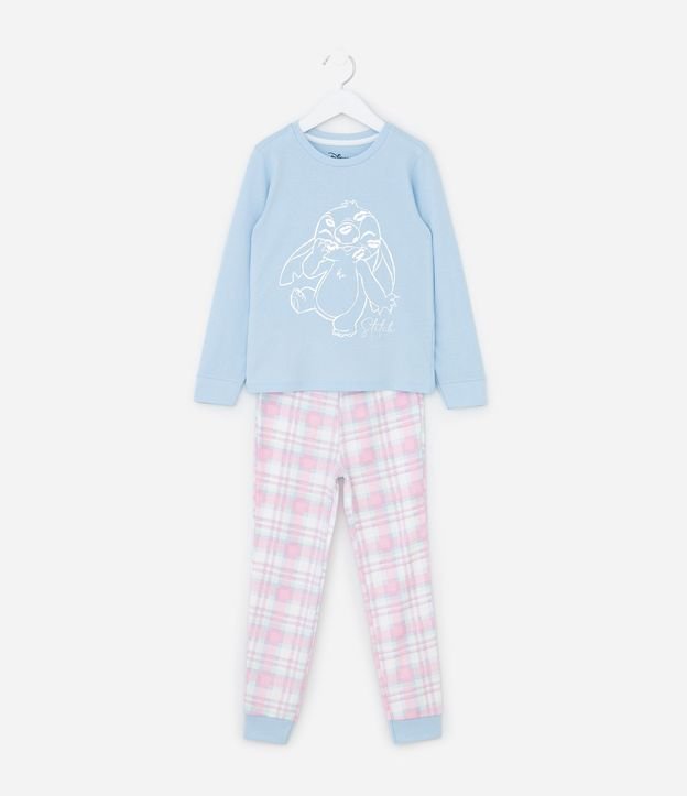 Pijama Infantil Largo Estampa de cuadros y Stitch - Talle 5 a 14 años 2