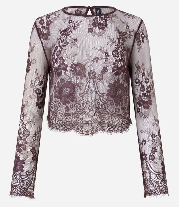 Blusa Cuello Alto con Diseños de Flores en Encaje