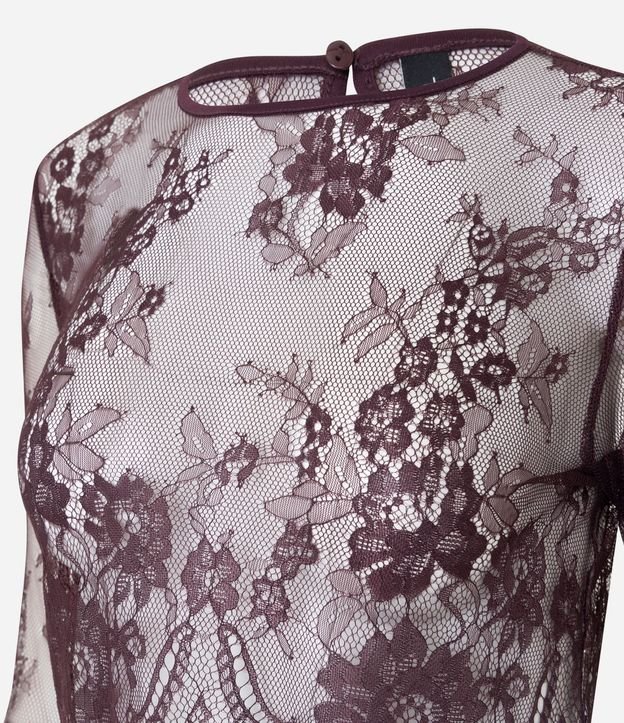 Blusa Cuello Alto con Diseños de Flores en Encaje 6
