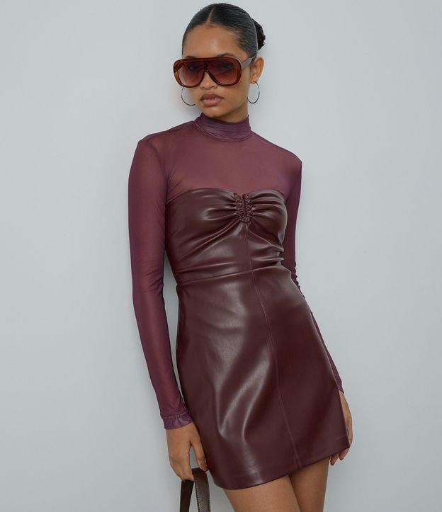 Vestido Corto en PU con Escote Fruncido en el Busto 2