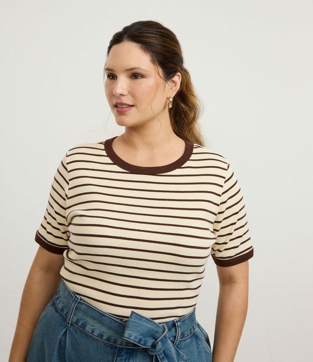 Blusa Baby Look en Rib Rayada Curve & Plus Size