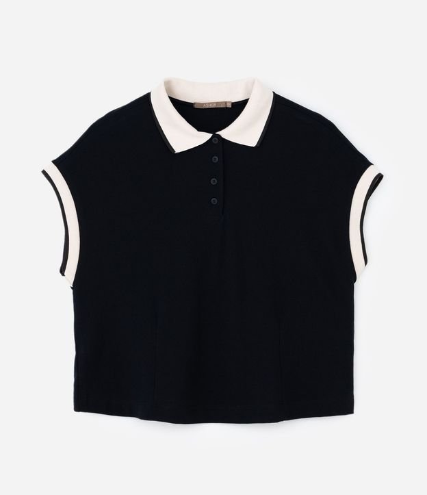 Blusa Boxy en Malla Piquet con Cuello Polo Curve & Plus Size 4