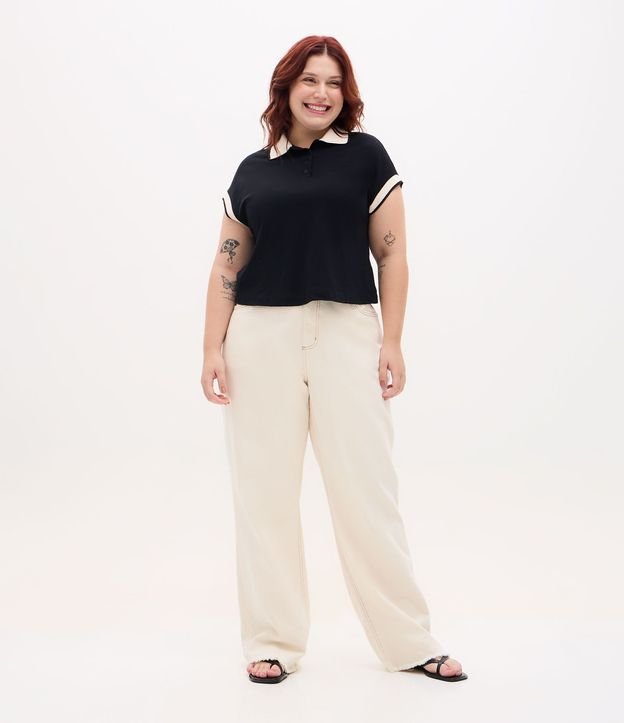 Blusa Boxy en Malla Piquet con Cuello Polo Curve & Plus Size 2