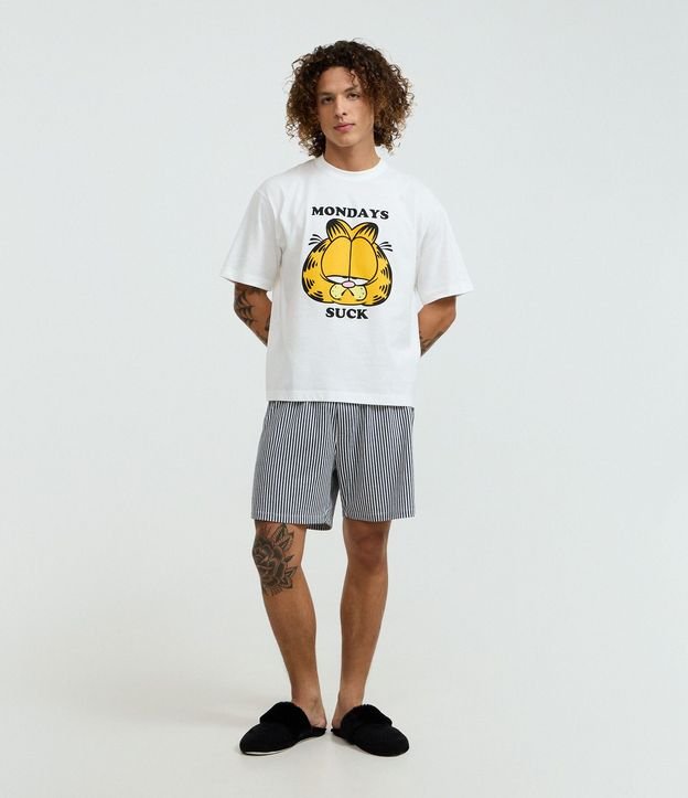 Pijama Corto en Algodón con Remera Estampada Garfield y Shorts Listrado 1