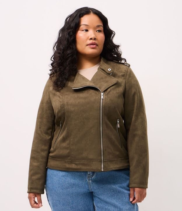 Campera Biker en Gamuza con Cremallera en los Bolsillos Curve & Plus Size