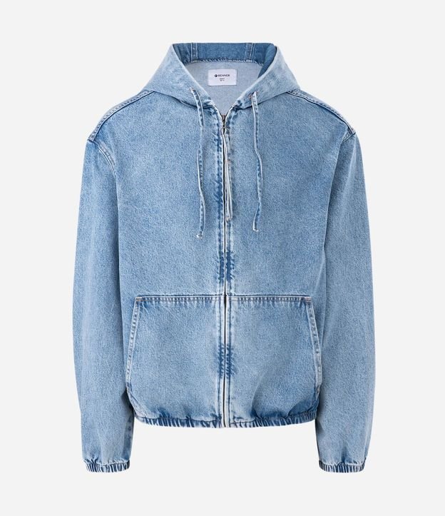 Campera Bomber en Jeans con Cremallera y Capucha 4
