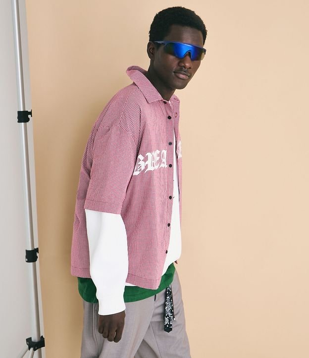 Camisa Oversized de Cuadros en Algodón con Estampado Lettering Breakout