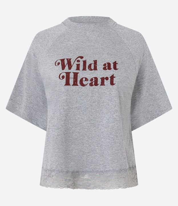 Remera en Algodón con Estampado Lettering y Ruedo en Encaje 3