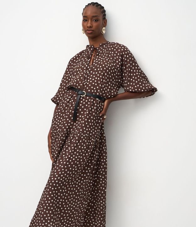 Vestido Midi Manga Larga con Estampa Lunares 3