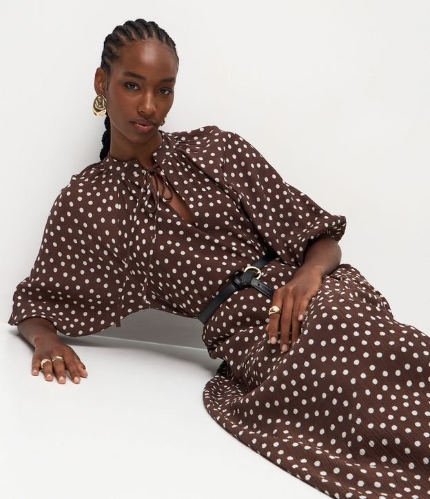 Vestido Midi Manga Larga con Estampa Lunares 5