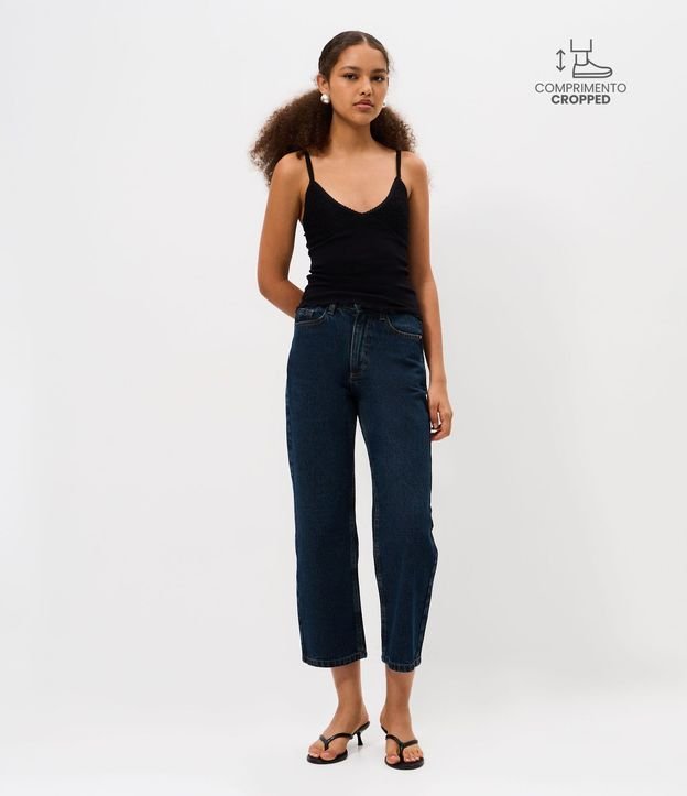 Pantalón Cropped Reta Jeans con Lavado Clássica
