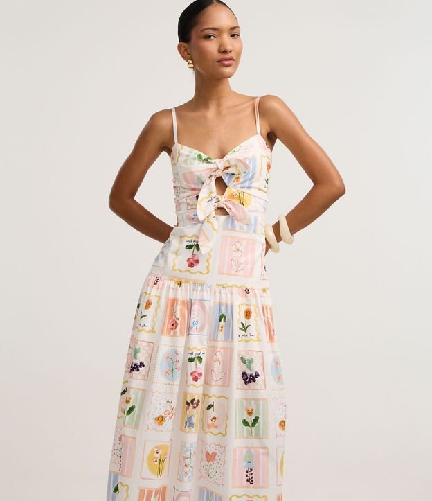 Vestido Evasê Midi en Tricolina con Estampado Floral