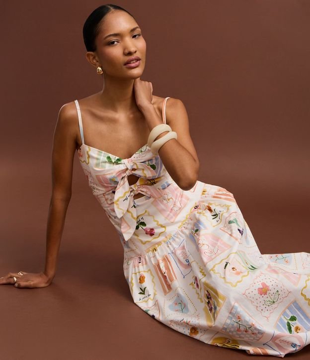 Vestido Evasê Midi en Tricolina con Estampado Floral 5