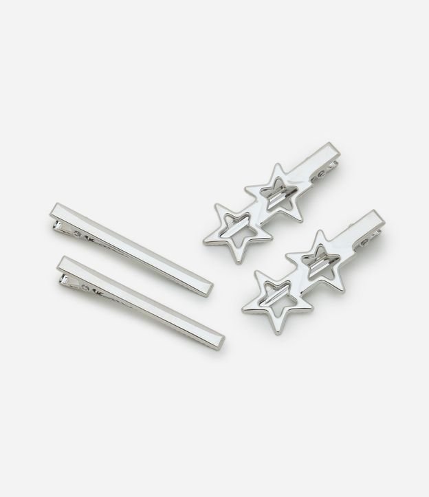 Kit 04 Pinzas para el Pelo Metálicas con Detalle de Estrellas