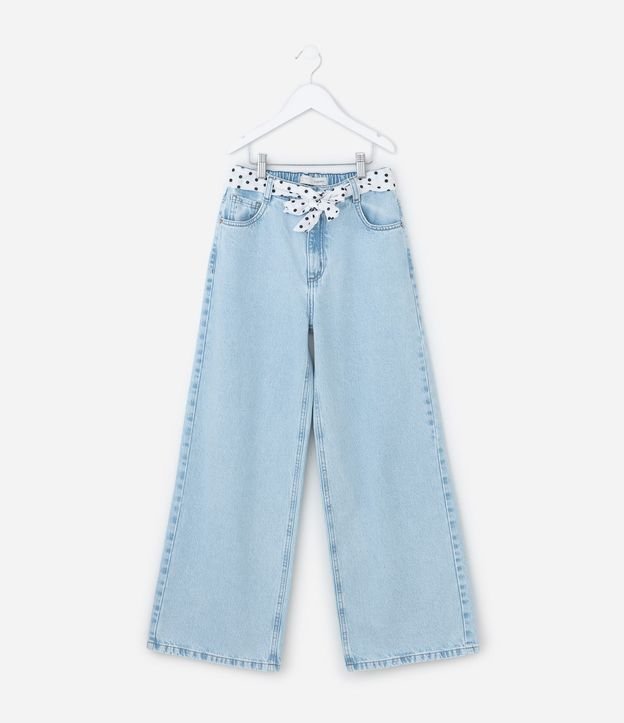 Pantalón Infantil Wide Leg en Jeans con Cinturón de Lunares – Talle 5 a 14