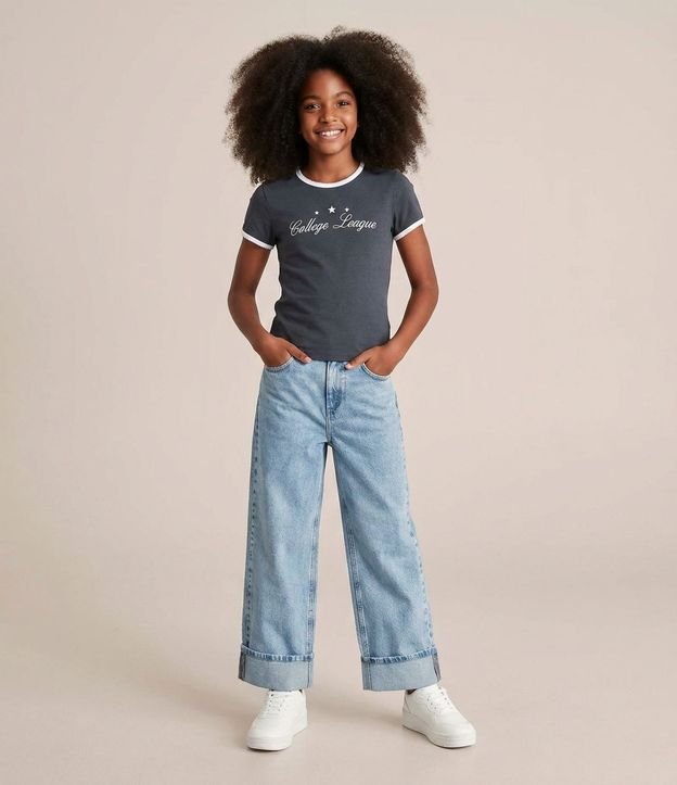 Pantalón Infantil Recta en Jeans con Ruedo Plegado – Talle 5 a 16 años 2
