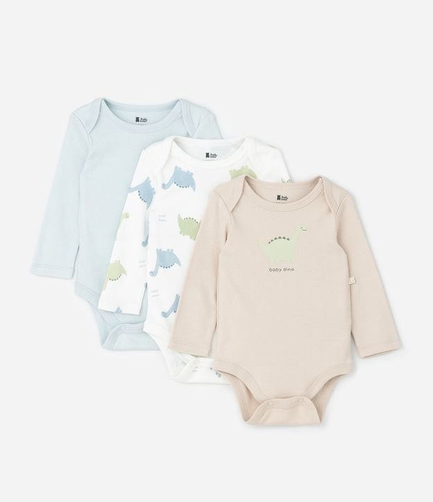 Kit 03 Bodies Bebé con Estampa de Dinosaurio – Talle RN a 18 Meses