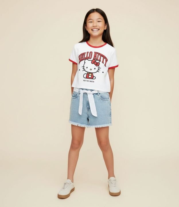 Short Jeans Infantil con Cinturón de Broderie - Talle 5 a 14 años