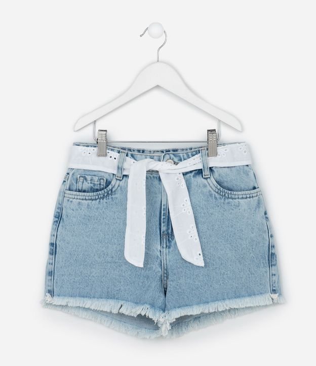 Short Jeans Infantil con Cinturón de Broderie - Talle 5 a 14 años