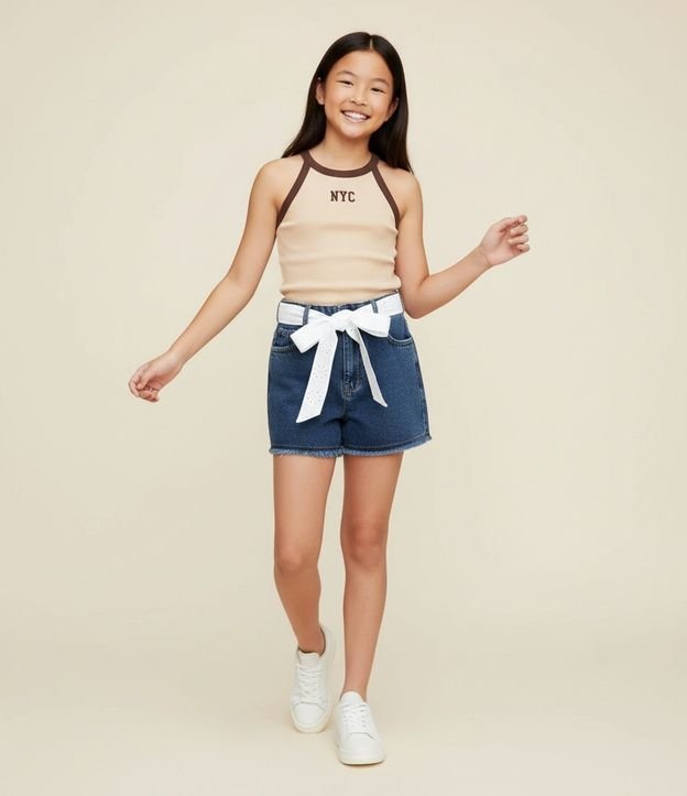 Short Jeans Infantil con Cinturón de Broderie - Talle 5 a 10 años