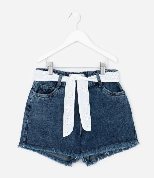 Short Jeans Infantil con Cinturón de Broderie - Talle 5 a 10 años 2