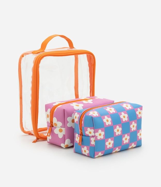 Kit 03 Neceser con Correa de Mano y Estampa Floral