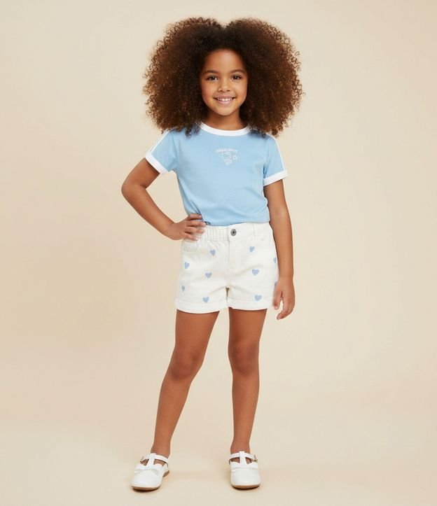 Short Infantil en Jeans Clochard con Estampado de Corazones – Talle 5 a 14 años