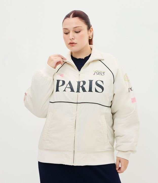 Campera Bomber Oversized en Microfibra con Lettering Curve & Plus Size