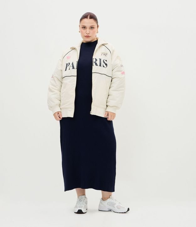 Campera Bomber Oversized en Microfibra con Lettering Curve & Plus Size 3