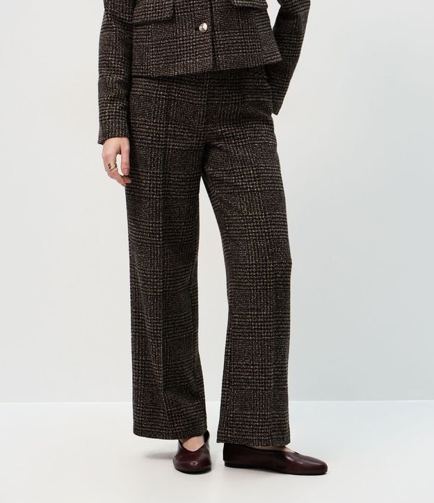 Pantalón Recto Estruturado con Estampa de Cuadros 3