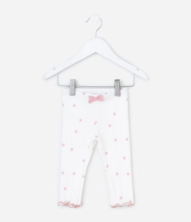 Pantalón Legging Infantil en Rib con Estampado de Lunares y Moña – Talle RN a 18 Meses 2