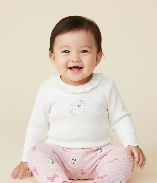 Remera Infantil en Pointelle con Estampado de Poodle – Talle 0 a 18 Meses