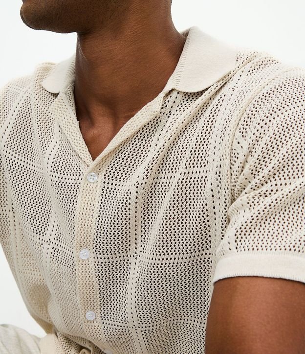 Camisa Regular con Efecto Ganchillo y Textura Cuadriculada 3