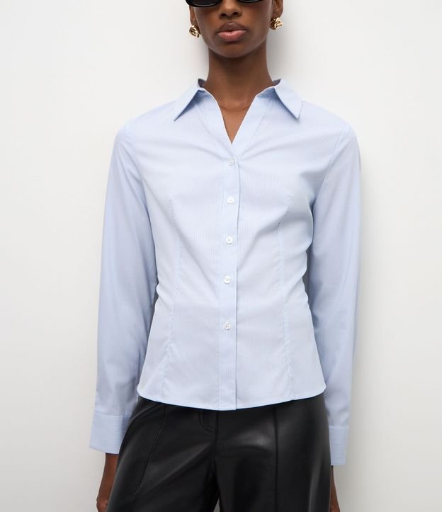 Camisa en Tricolina Rayada con Tejido de Bambú 4