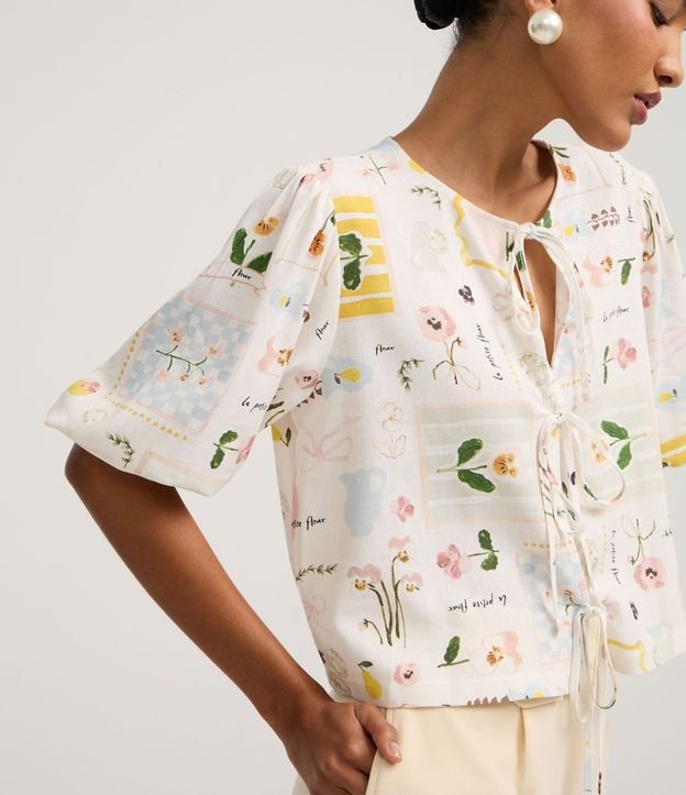 Blusa en Viscolino con Lazo y Estampado Floral 4