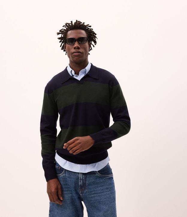 Suéter Masculino Polo a Rayas en Viscosa