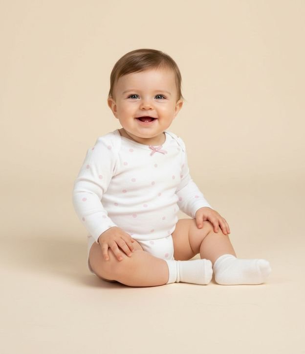 Body Infantil en Rib de Lunares con Lazo Aplicado – Talle 0 a 18 Meses