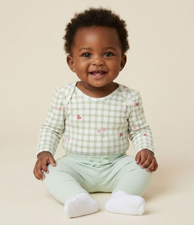 Body Infantil en Vichy con Estampado de Cerezas – Talle RN a 18 Meses