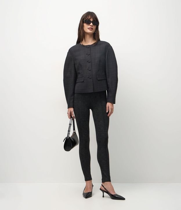 Pantalón Legging en Punto Roma con Nervuras y Cintura Elástica