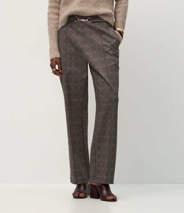 Pantalón Entallado con Estampa Escocesa y Aplique en la Cintura 3
