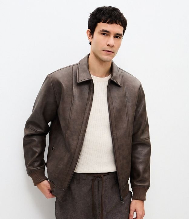 Campera Masculina PU Lavado con Cremallera