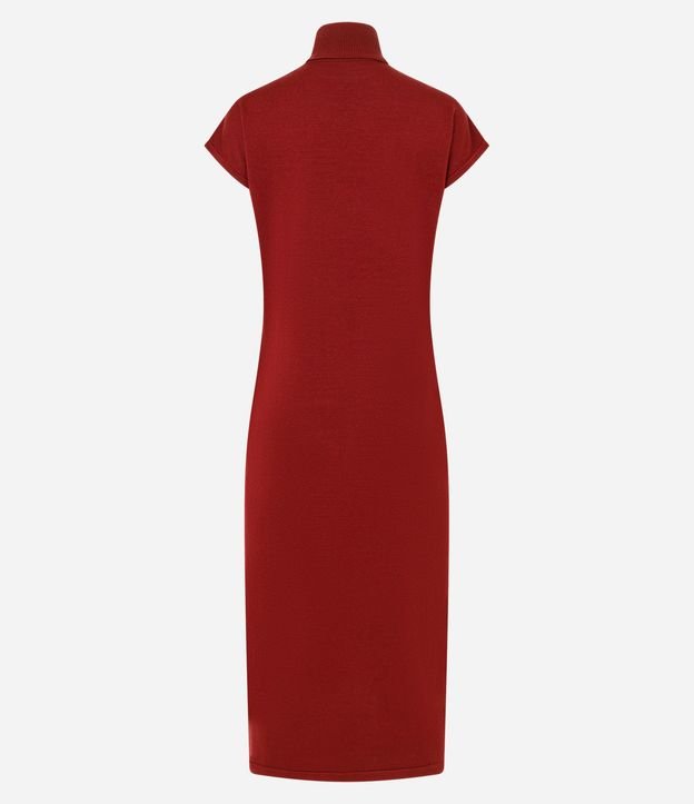 Vestido Midi en Punto con Cuello Alto y Manga Corta sin Sisa 3